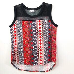 Hot Ginger paisley striped & sheer net tank top L